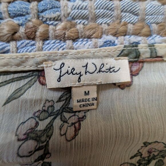 Chiffon Blouse L/S Brown Floral True Wrap Peplum Vneck M Coquette Fairy Grunge - Picture 3 of 6